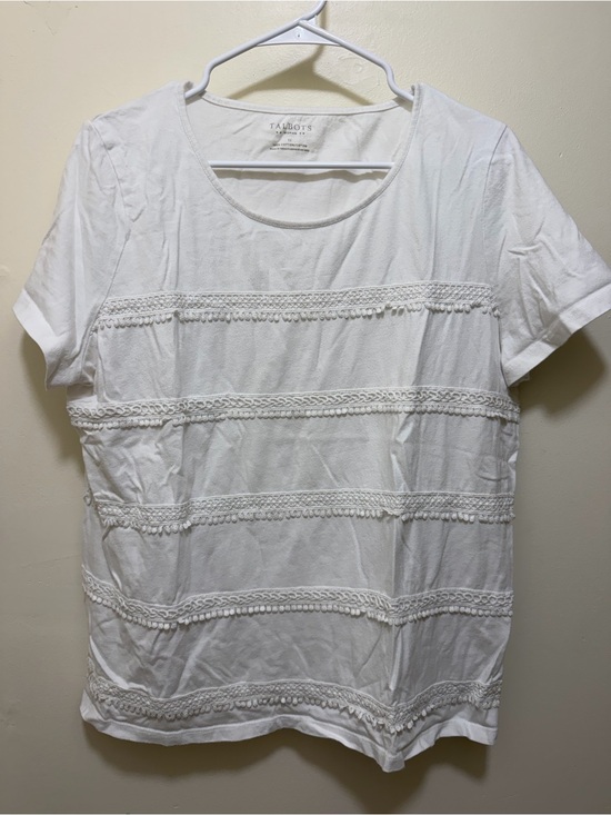 Talbots Tops - Talbots White Short-Sleeve Crochet-Trim Tee